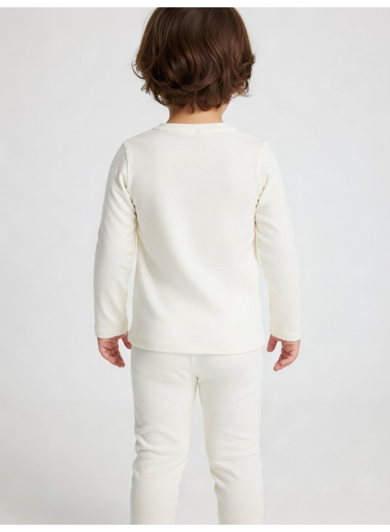 باربي | طقم تيشيرت بأكمام طويلة وبنطال للبنات | كريمي - Image 4